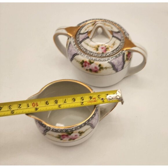 Vintage Hand-Painted Noritake Porcelain Creamer & Sugar Bowl Set Art Deco Style - Picture 13 of 14